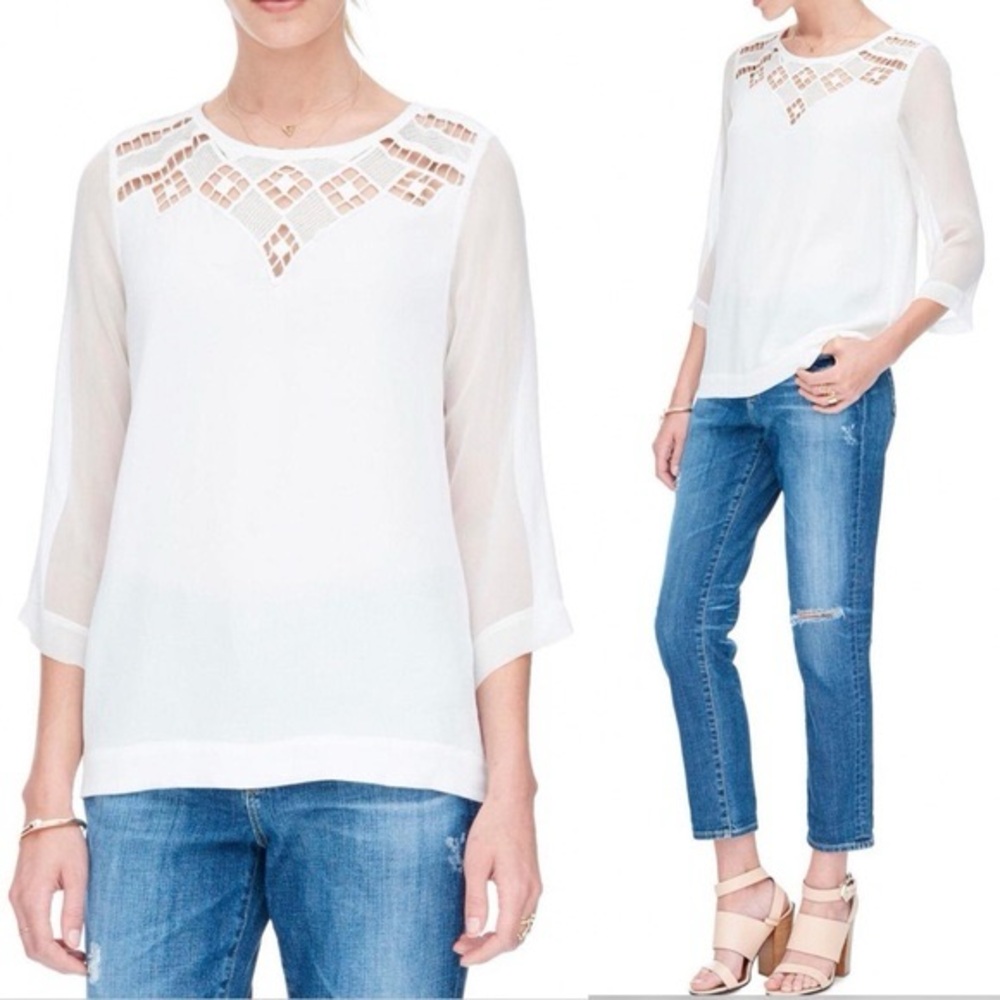 Rebecca Taylor long sleeve guipure crepe top, size 0